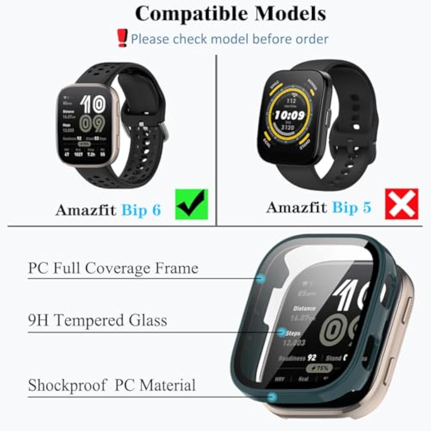 [4-Pack] Screen Protector Case With Tempered Glass Compitible With Amazfit Bip 6 Smart Watch, Hard Pc Case Screen Protector Cover Bumper Accessories For Women Men