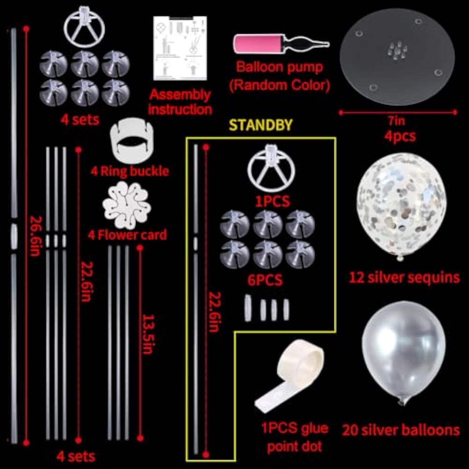 4 Silver Balloon Stand Centerpiece Table Decorations For 25Th Wedding Anniversary Birthday Bridal Shower Graduation Party Decorations New Year 2025 Christmas