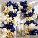 Navy Blue Gold Balloon Arch Kit 155pcs, Double Stuffed Pearl White Royal Blue Chrome Gold Garland Kit for Birthday 2026 Graduation Prom New Year Baby Shower Engagements Wedding Party Decor