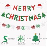 Merry Christmas Banner - Red & Green Glittery Christmas Bunting Garland With Snowflakes For Indoor Room Decoration