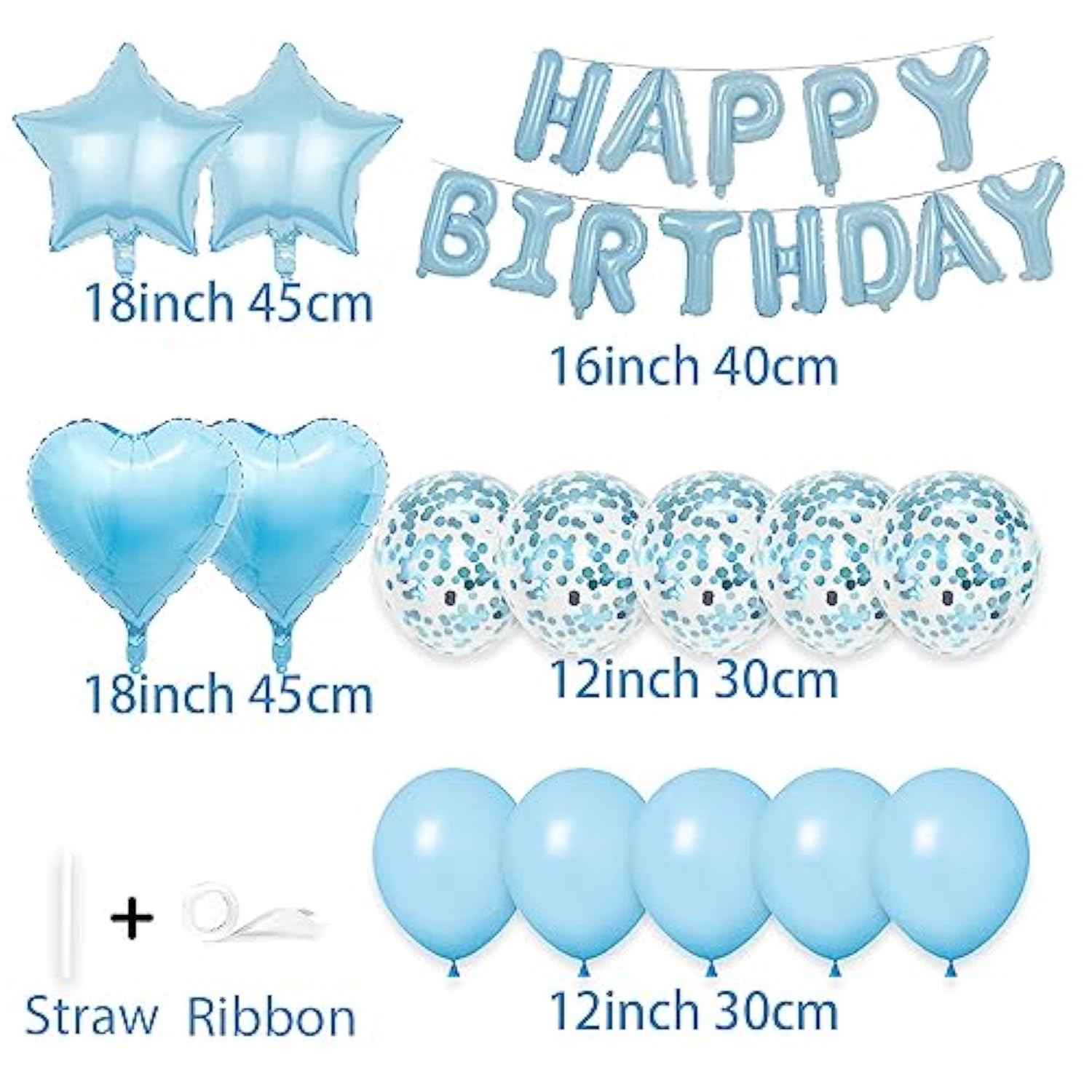 27pcs Light Blue Birthday Decorations Set – 3D Letter Banner & Foil Balloons