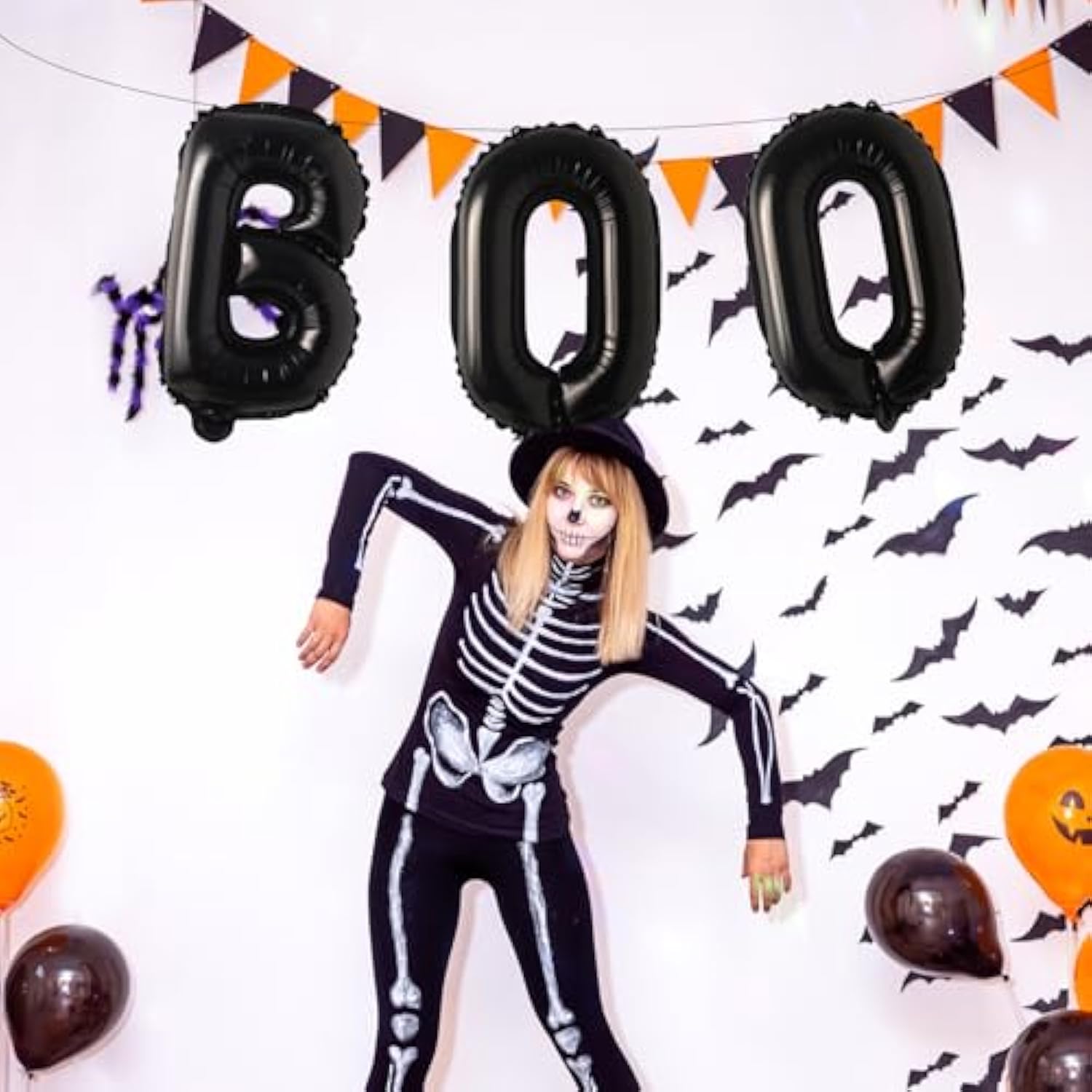 16" Black 'BOO' Mylar Balloons – Spooky Halloween Party Letter Banner