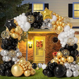 152pcs New Year Balloon Garland Arch Kit Black Gold White Silver Confetti Decor