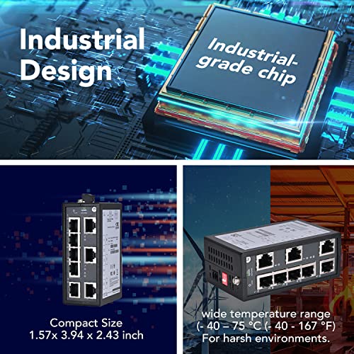 Inhand Networks Ise5008D 8-Port Gigabit Industrial Ethernet Switch, Unmanaged Hardened Network Switch, Din-Rail Mount, -40°F To 167°F, Fanless, Ul/Fcc Certified (Terminal Block Included)