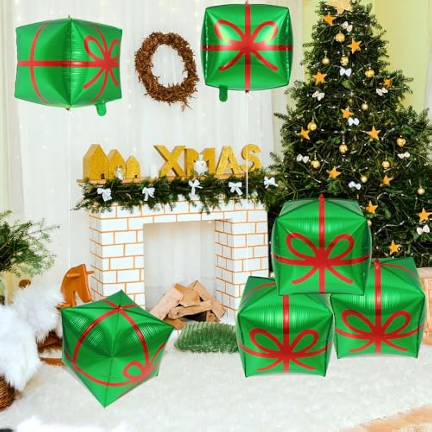 6pcs Red Green Christmas Gift Box Balloons Party Decor
