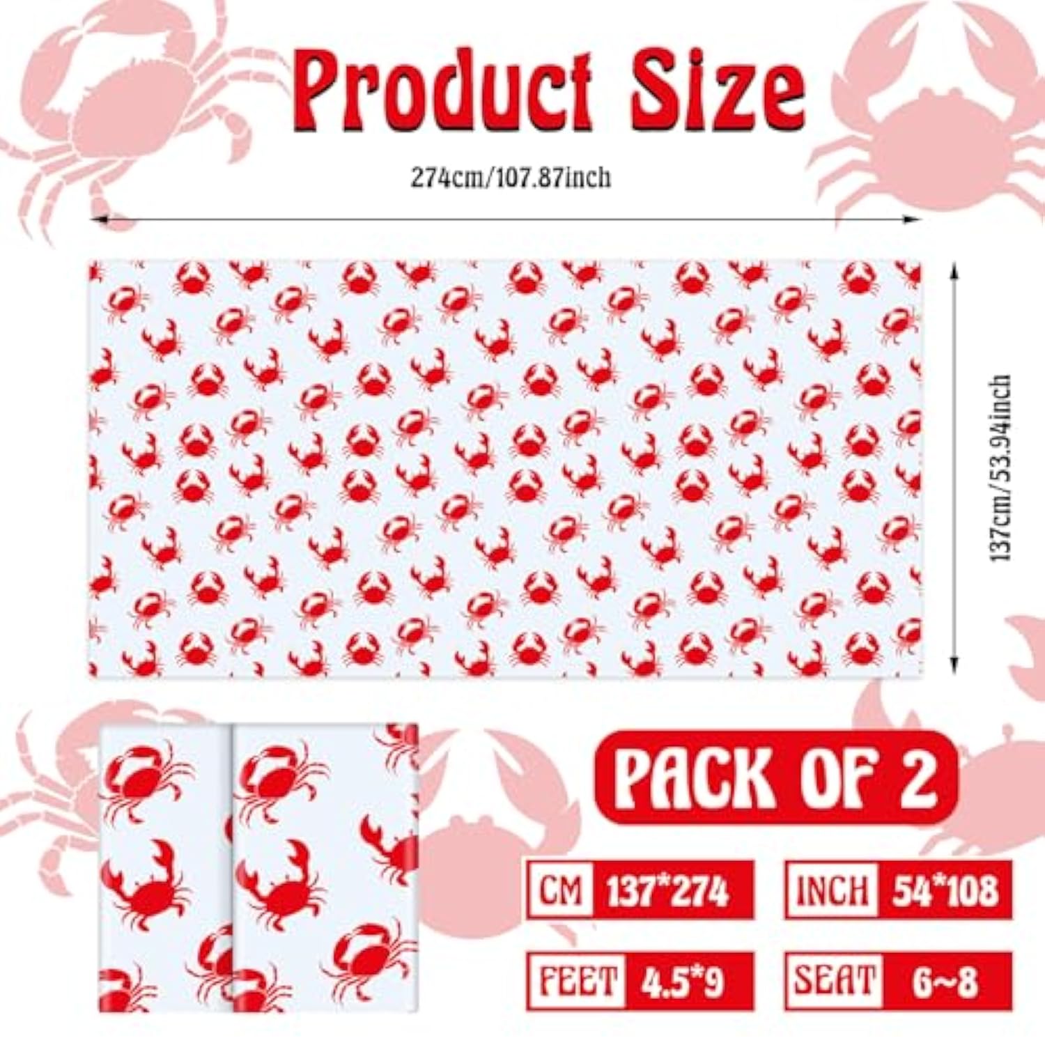 2 Pcs 54 X 108 Inch Crab Boil Party Table Cloth Summer Seafood Party Supplies Plastic Crab Tablecover Decorations Rectangular For Sea Animals Dining Kitchen Centerpiece