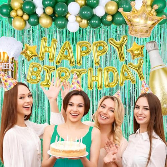 Green And Gold Birthday Party Decorations For Men Women Girls 145Pcs Birthday Party Supplies Green Garland Kit Gold Happy Birthday Banner With Foil Balloon Decorations