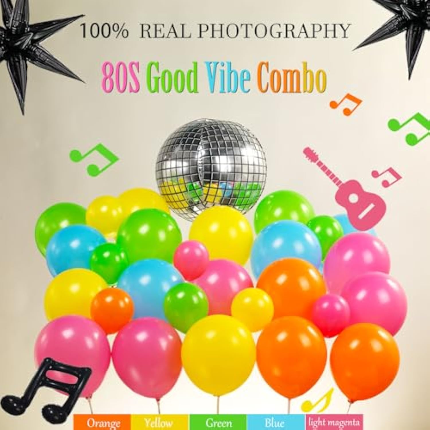 160-Pc 80s Music Theme Balloon Arch Kit with Guitar & Disco Ball
