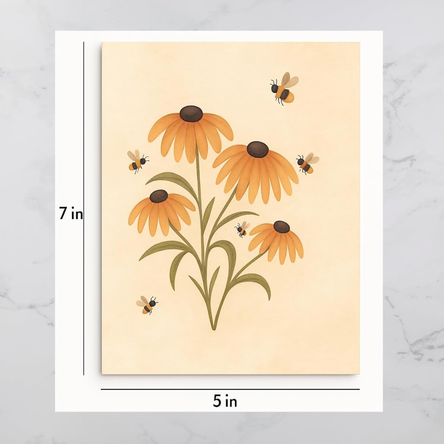 Blank Inside Greeting Card 5X7" With Envelope & Wax Seal – Watercolor Bee & Yellow Flower Design – All Occasion Card By – Birthday, Mother’S Day, Thank You, Thinking Of You, Etc.