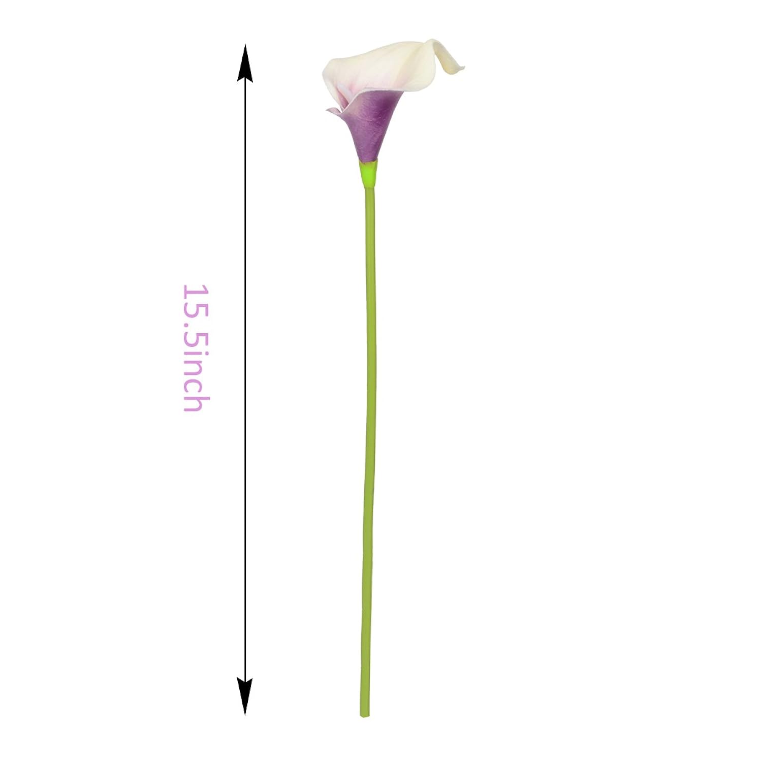 Calla Lily Bridal Wedding Festival Decor Bouquet Real Touch Latex Flower Bouquet Pack Of 20 (Purple-White)