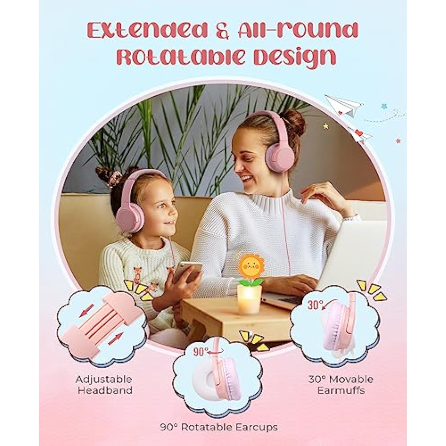 Kids Headphones, Wired Foldable On-Ear Headphones For Kids, Volume Limiter 94D
