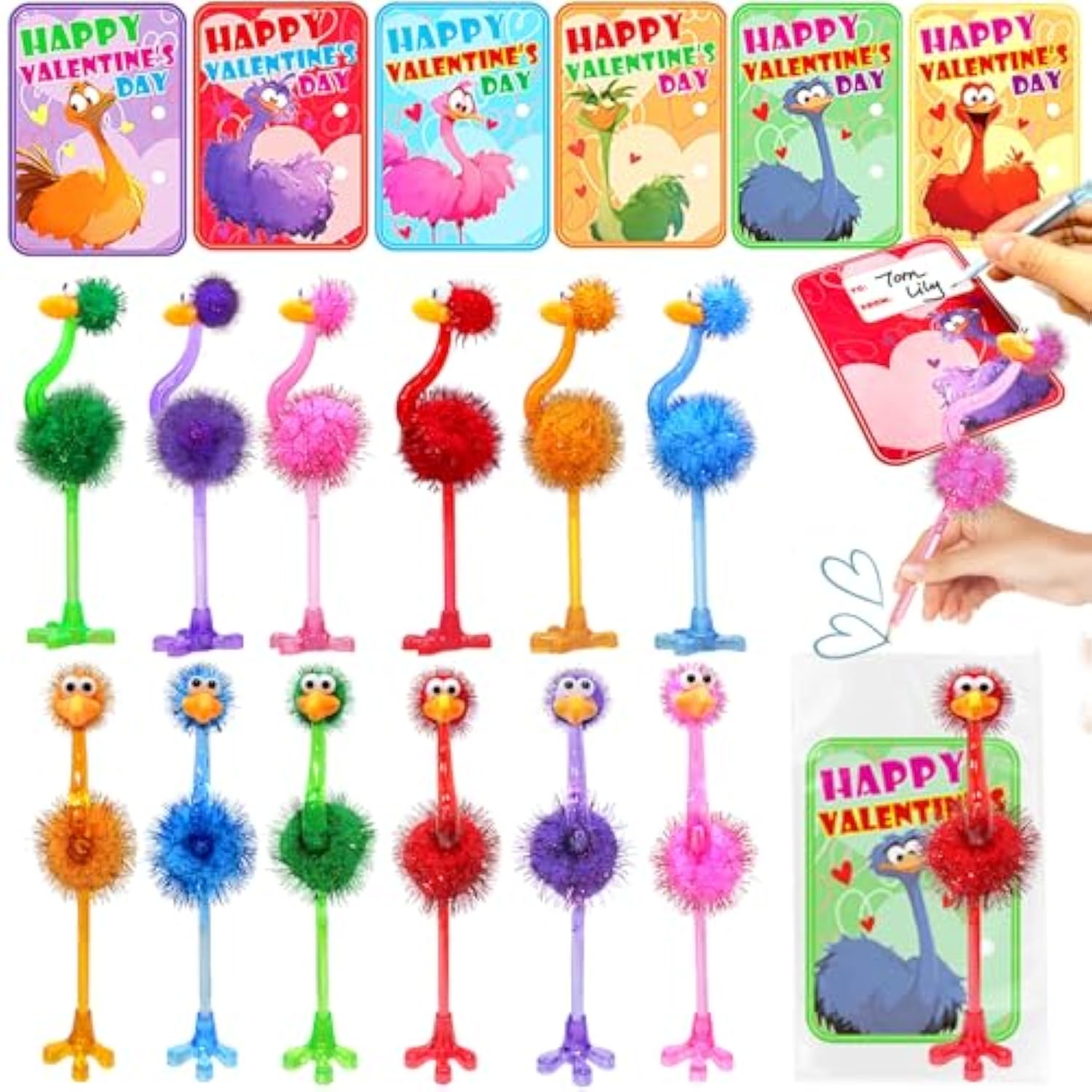 Valentines Day Gifts For Kids - 24 Pack Valentines Stationery Sets With Flamingo Ostrich Ballpoint Pens Valentines Day Card For Kids School Classroom Exchange Gifts Party Favors, Classroom Prizes
