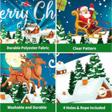 Christmas Banner Outdoor, Large Fabric Blue Merry Christmas Decorations With Santa Claus Reindeer Gifts Backgroud Banner, Xmas Yard Sign For Outside Fence Garden New Year Party Decor Supplies 210X40Cm