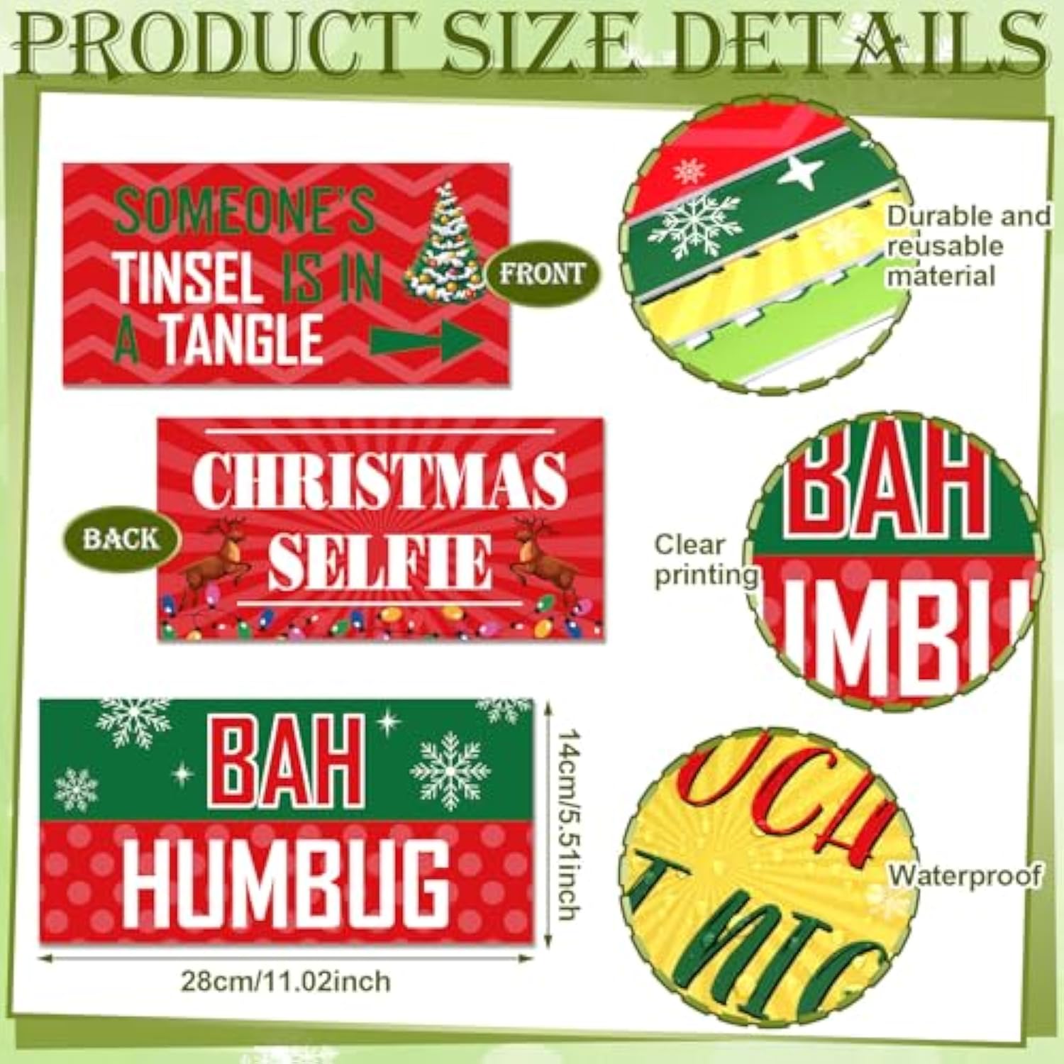 24 Designs Christmas Photo Booth Props Double Sided 11X5.51'' Red And Green Christmas Props For Photoshoot Photo Booth Decoration Waterproof Selfie Signs Pvc For Xmas Party Supplies