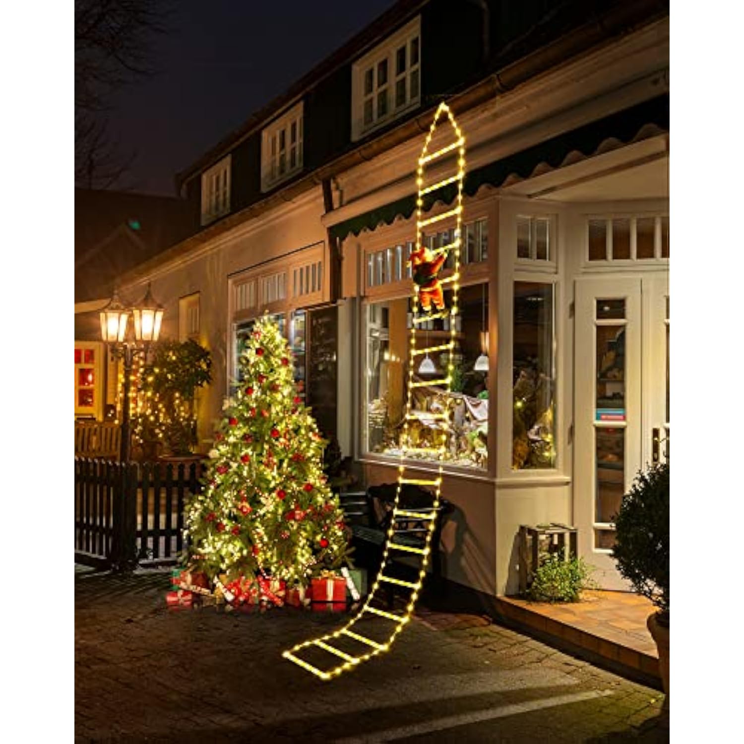 Christmas Decorations Led Ladder Lights With Climbing Santa Claus, 10Ft Outdoor Christmas Decorative Lights - 8 Modes Xm
