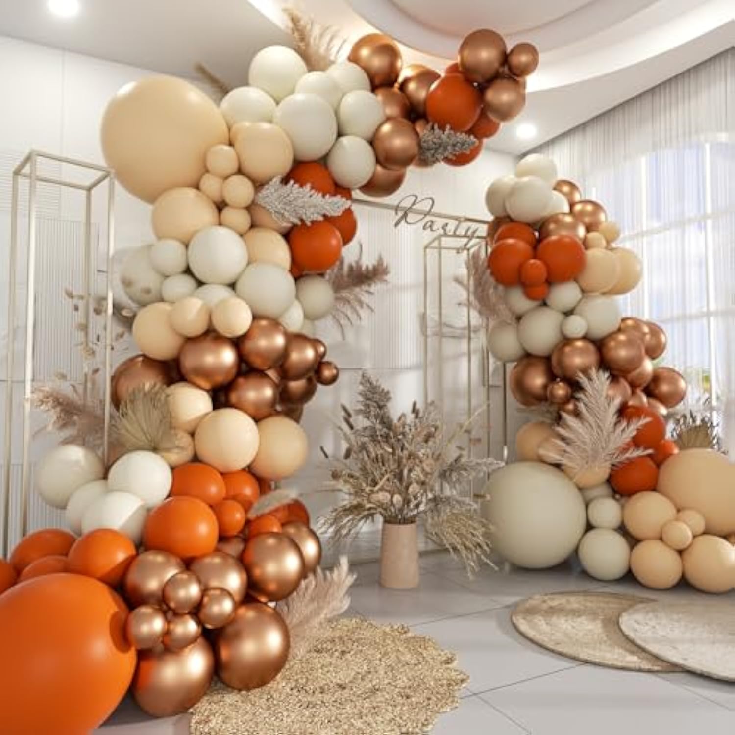 160PCS Fall Balloon Arch Kit with Orange White Copper Balloons for Thanksgiving Party