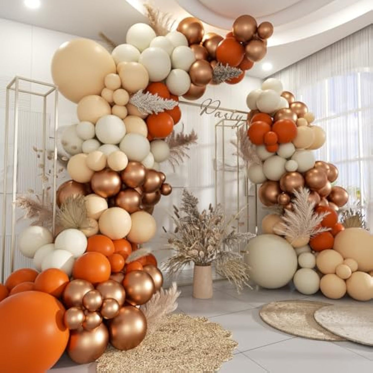 160PCS Fall Balloon Arch Kit with Orange White Copper Balloons for Thanksgiving Party