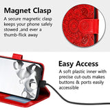 Case For Samsung Galaxy A16 4G/5G, Premium Leather Magnetic Closure Flip Wallet Phone Case With Card Holder Cash Slot Stand Function Embossed Mandala Flower Slim Shockproof Lanyard Cover - Red