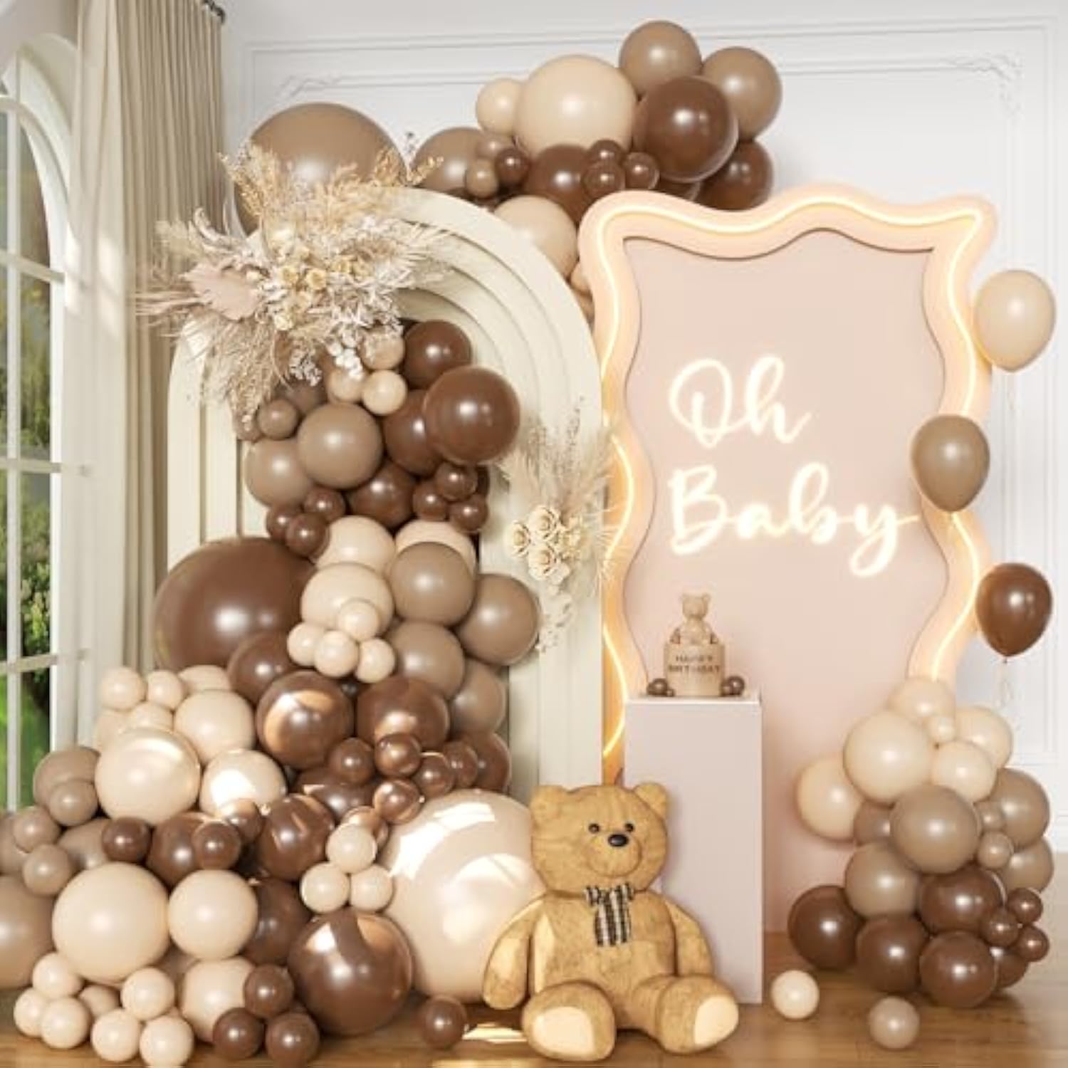 138pcs Brown Beige Balloon Arch Kit for Baby Shower, Wedding, or Birthday Decor