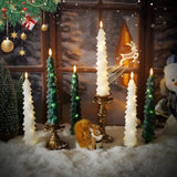 Christmas Tree Flameless Candles With Remote,4 Pcs Green Real Wax Led Flickering Candles Battery Operate With Embedded Star String For Home Decoration Christmas Gifts(D0.86 Xh9.6)