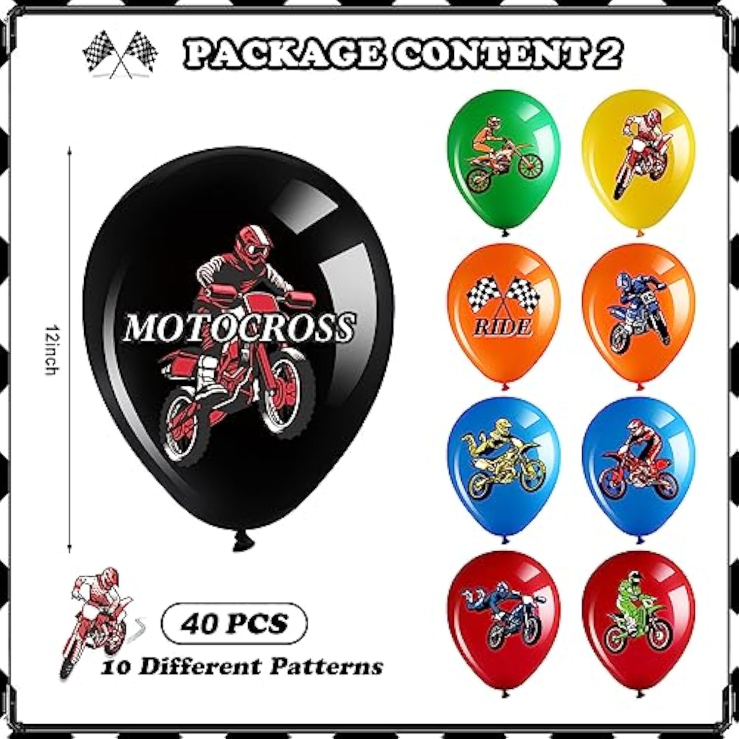 48 Pcs Dirt Bike Balloons Party Decorations Motocross Race Car Theme Checkered Flag Helmet Wheel Tire Foil Balloon Birthday Party Decor For Girl Boy Dirt Bike Sports Racing Party Supplies