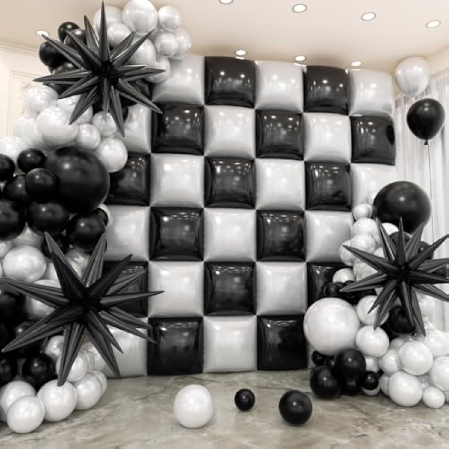 36Pcs Black And White Square Foil Balloons Wall Backdrop With 147Pcs Balloon Garland Arch Kit, Double Sided Balloons For Birthday Anniversary Wedding Engagement Graduation Party Decorations