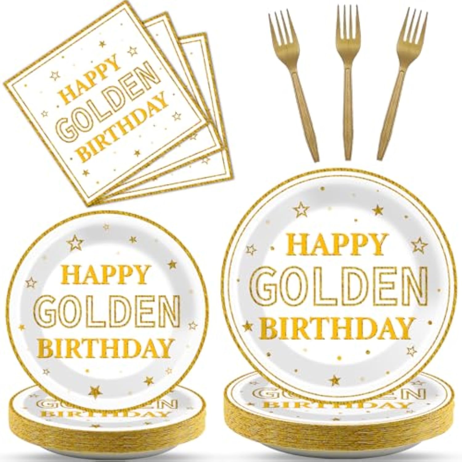 96Pcs Gold Birthday Party Tableware Set – Plates, Napkins & Decor for 24 Guests