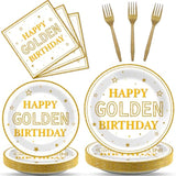 96Pcs Gold Birthday Party Tableware Set – Plates, Napkins & Decor for 24 Guests