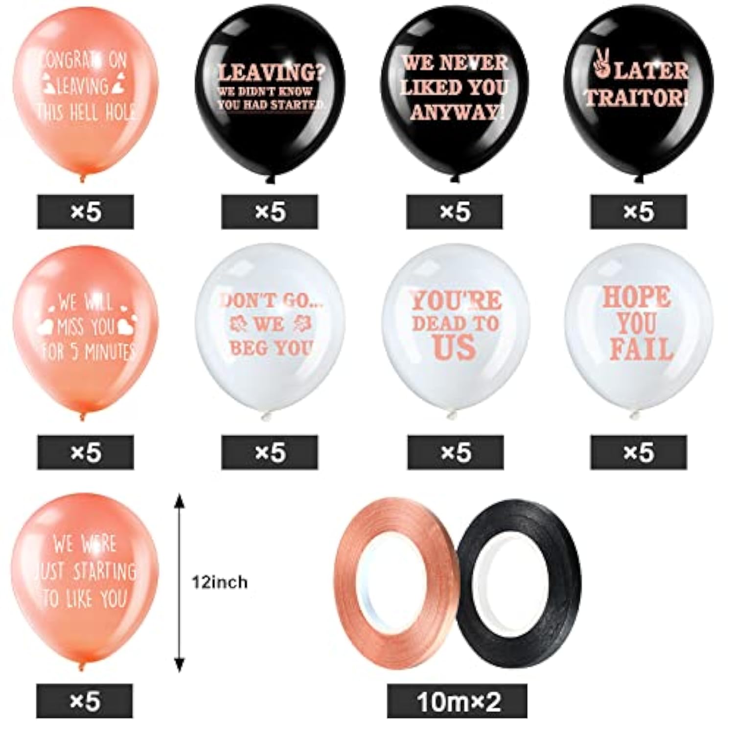 45 Pieces 12 Inch Funny Coworker Going Away Last Day Office Party Balloons, White And Gold Black Retirement Latex Balloon Farewell Balloon With 2 Ribbon Decors For Colleague (Black, Rose Gold, White)