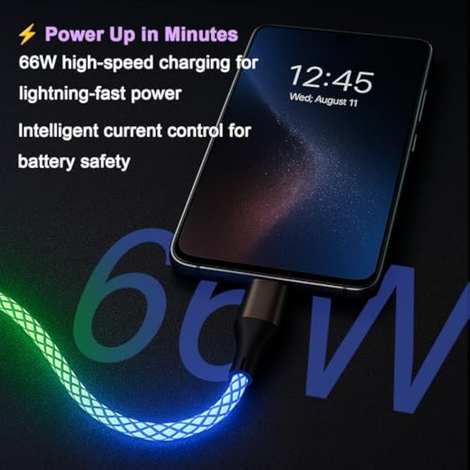 Usb C Charger Cable Led Light Up Charger Cord Visible 60W Rgb Gradual Changing Shining 3A Fast Charging Usb A To Usb C Data Sync Cord For Iphone 15/16?Samsung Galaxy Ss23+/S23 Ultra (3 Ft)