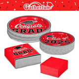 Graduation Decorations 2025 – Red Party Plates & Napkins Set for 50 Guests, Congrats Grad Supplies