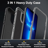For Iphone 13 Pro Max Case With 2Pcs Tempered Glass Screen Protector And 1Pcs Camera Lens Protector, Military Grade 3 In 1 Heavy Duty Shockproof/Drop Proof/Dust Proof Case (Black/Grey)