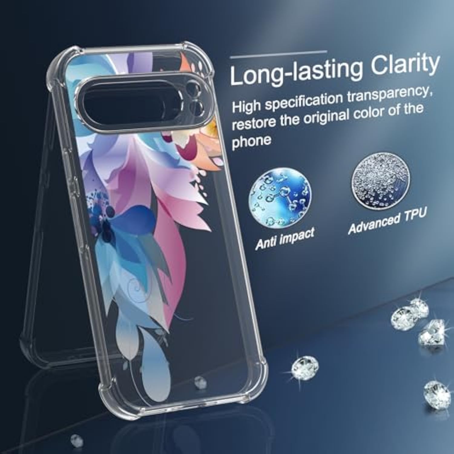 Pixel 9 Pro XL Case, Floral, Flexible TPU, Screen Protector, Colorful Design