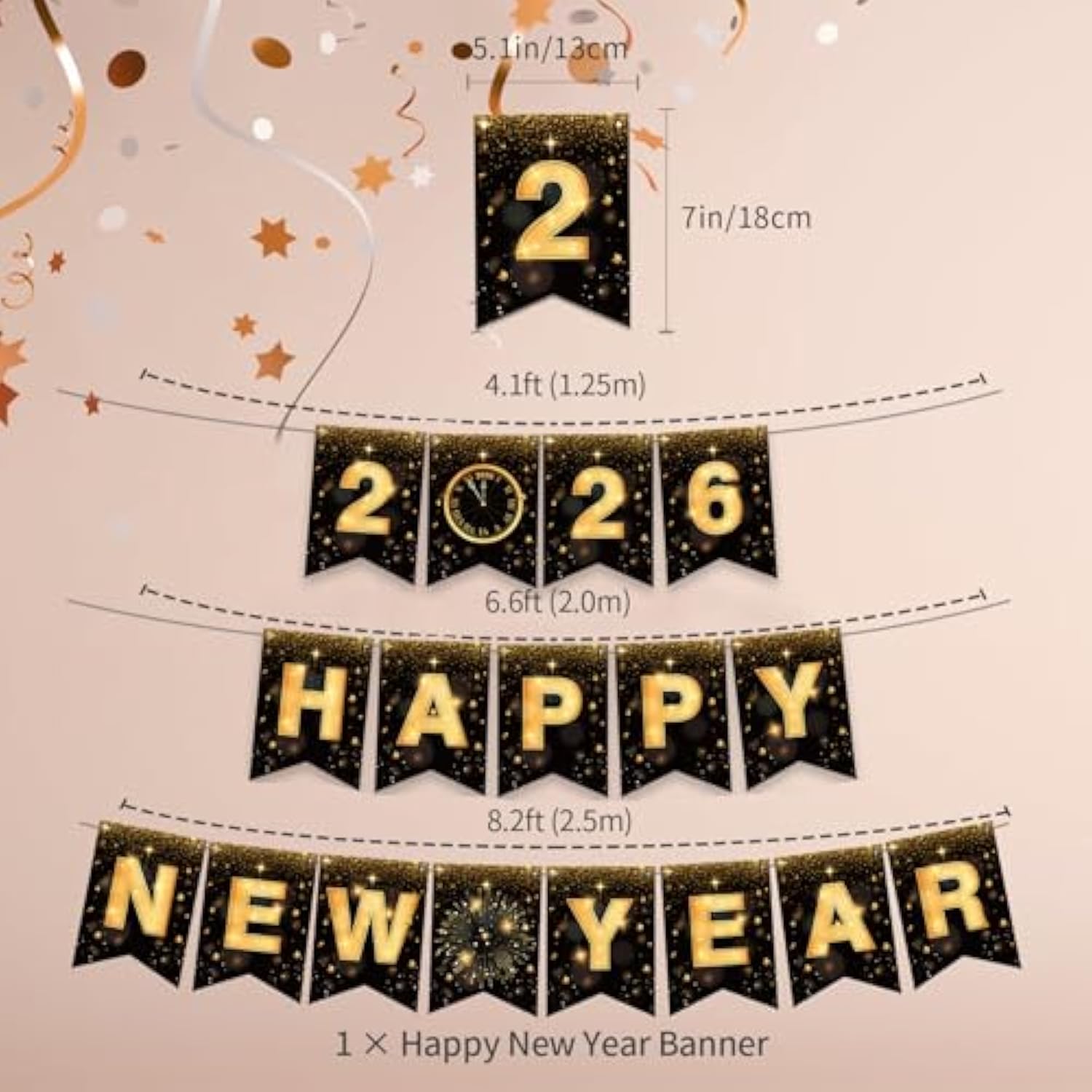Happy New Year 2026 Banner Sign Party Backdrop Decor
