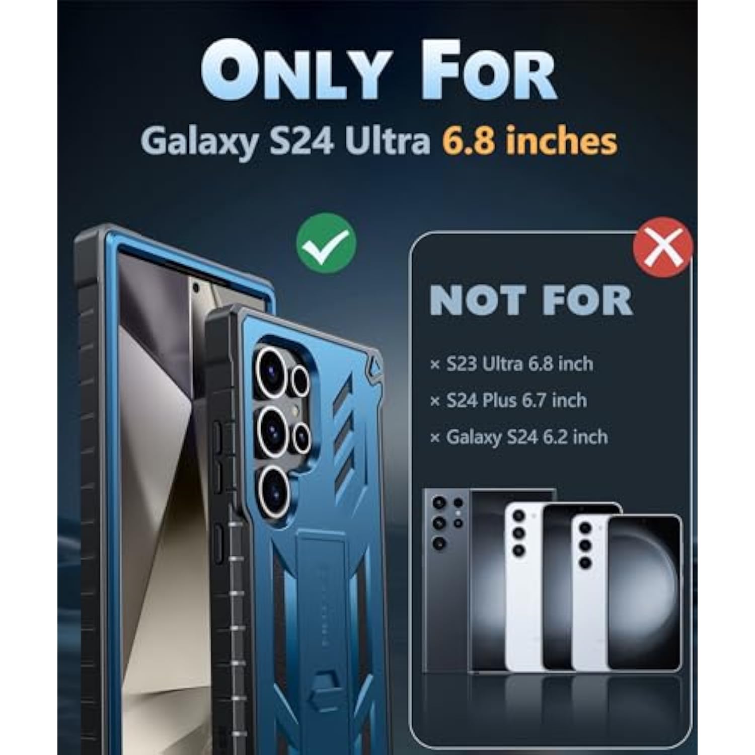 For Samsung Galaxy S24-Ultra Case: Military Grade Drop Proof Protection Cases With Kickstand | Shockproof Rugged Hard Phonecase Heavy Duty Matte Textured Protective Cover - 6.8 Inch Blue