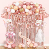 Bachelorette Party Decorations Supplies, Rose Gold Bridal Shower Decorations Bride To Be Pink White Gold Confetti Foil Heart Balloons, Veil, Photo Booth Props, Fringe Curtains, Paper Tassels