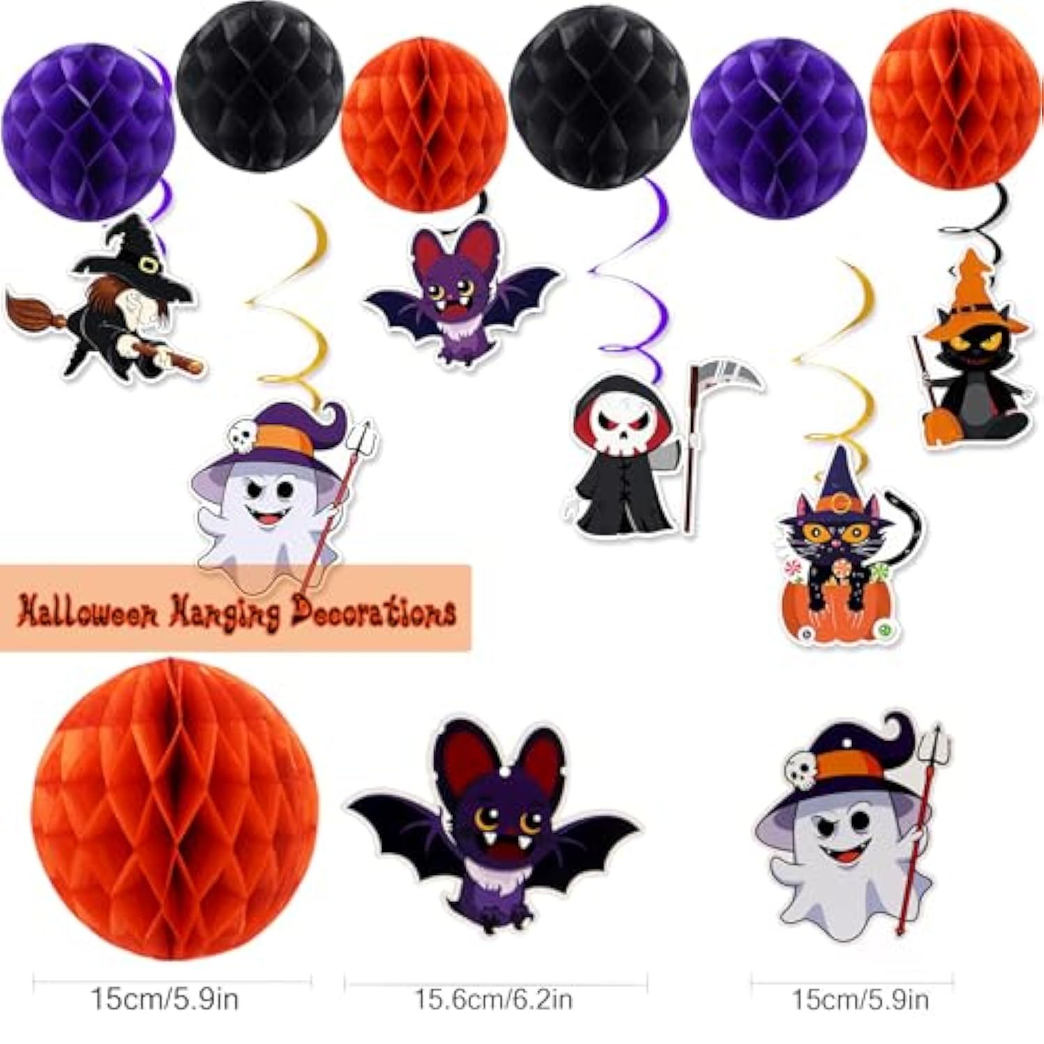 Happy Halloween Party Decorations Set Banner Flags Honeycomb Pumpkin Ghost Swirls