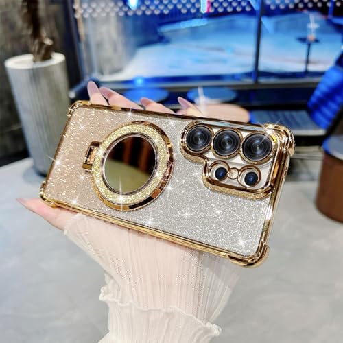 for  S26 Ultra Case Glitter with Kickstand Cute Bling Sparkly Rhinestone Mirror Stand Women Case for Galaxy S26 Ultra - Gold