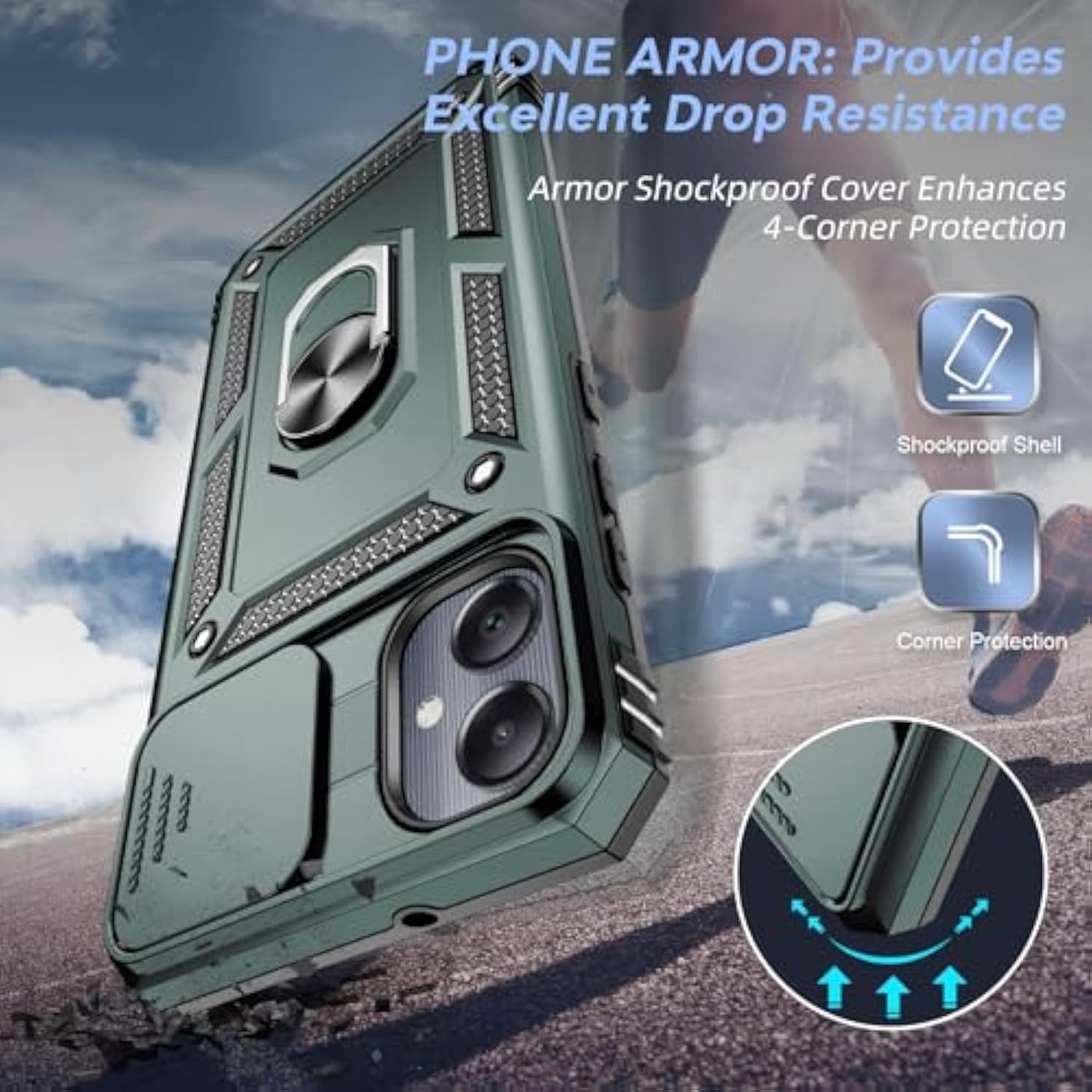 For Samsung A05 Case, A05 Phone Case With Slide Camera Cover + Tempered Glass Screen Protector, -Grade Phone Case With Metal Kickstand For Samsung Galaxy A05, Green