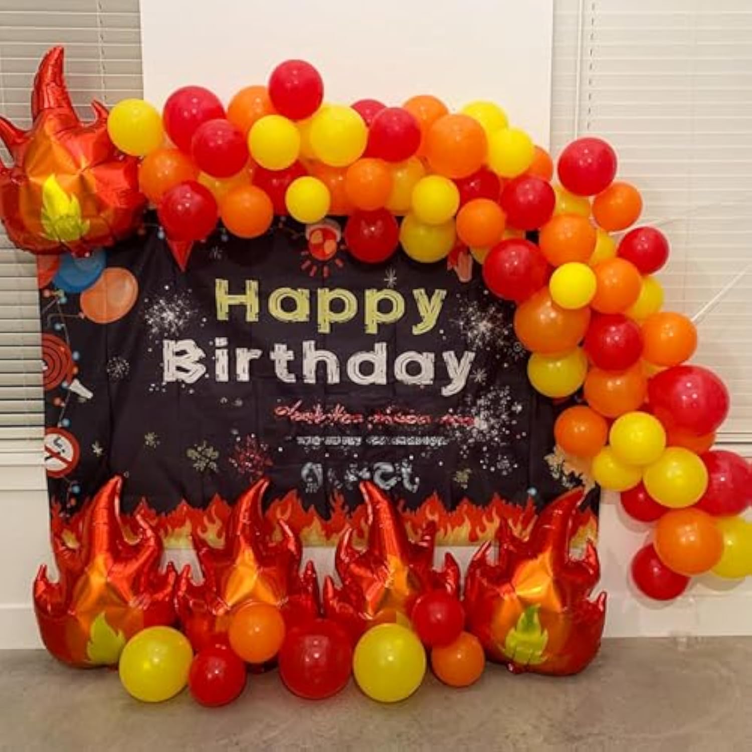 Red Yellow Orange White Balloon Arch Kit Balloons for Firetruck Birthday Boys Party