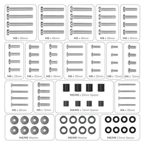 Mount-It! Universal TV Mounting Hardware Kit - VESA Wall Mount Screws, Washers & Spacers (M4, M5, M6, M8) for TVs and Monitors - Fits 19" to 85"