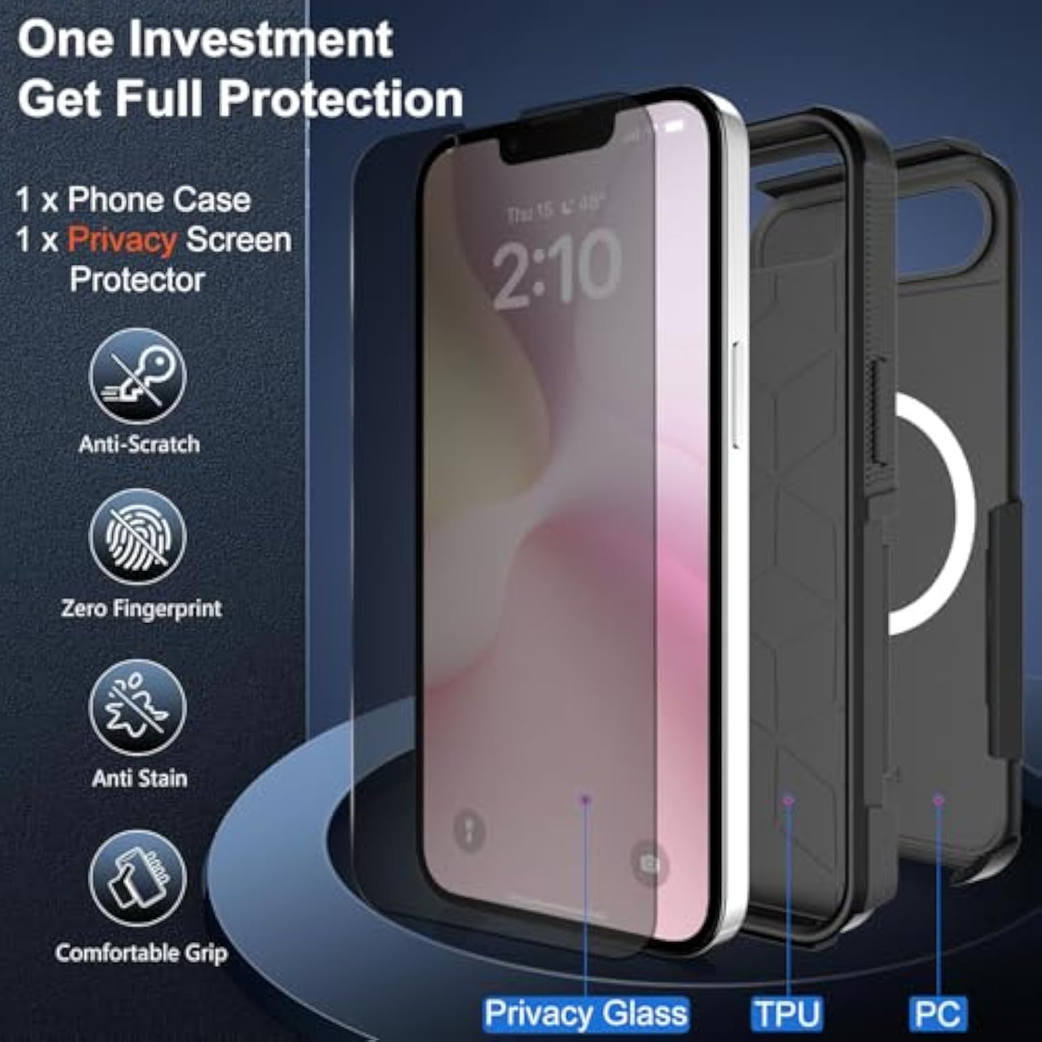 For Iphone 16E Case, Compatible With Magsafe, With Privacy Screen Protector, 15Ft Drop Protection, Dual Layer Magnetic Phone Case For Iphone 16E (2025), Black