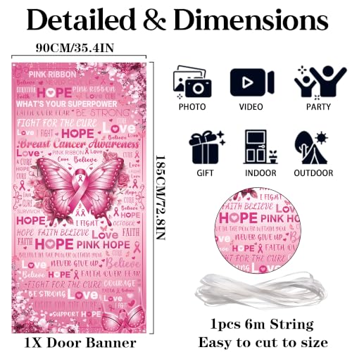 Breast Cancer Awareness Door Banner Butterfly Pink Ribbon Hope Love Decor