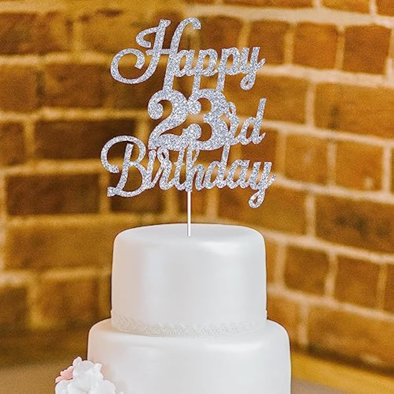 Happy 23Rd Birthday Cake Toppers Silver Glitter, Cheers To 23 Years Old Bday Decoration 23Rd Anniversary Cake Topper, Twenty-Three Theme Cake Decorations For Birthday Anniversary Party