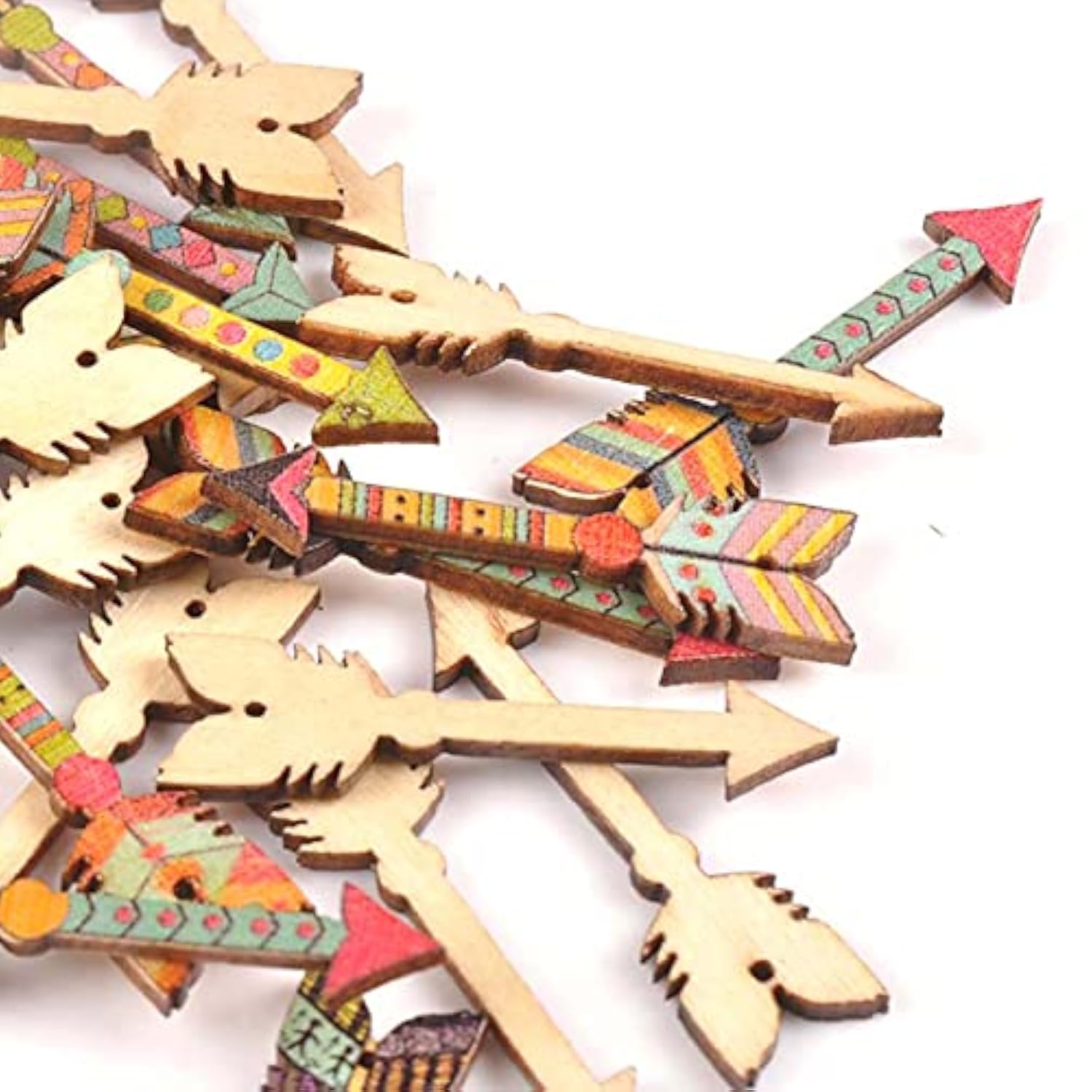 50 Pcs Buttons Mixed Arrow Shape Wood Crafts Wood Hollowed-Out Decorat