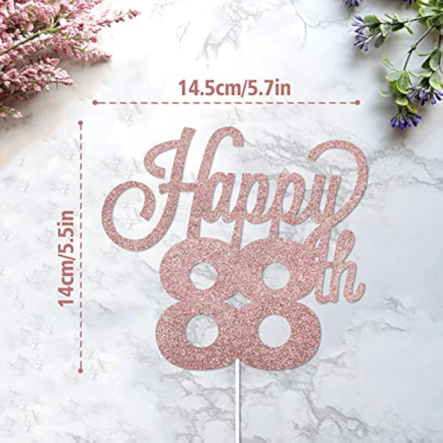Happy 88Th Birthday Rose Gold & Glitter Cake Topper - Cheers To 88 Years Old Birthday Party Cake Centerpieces Decorations Sign.