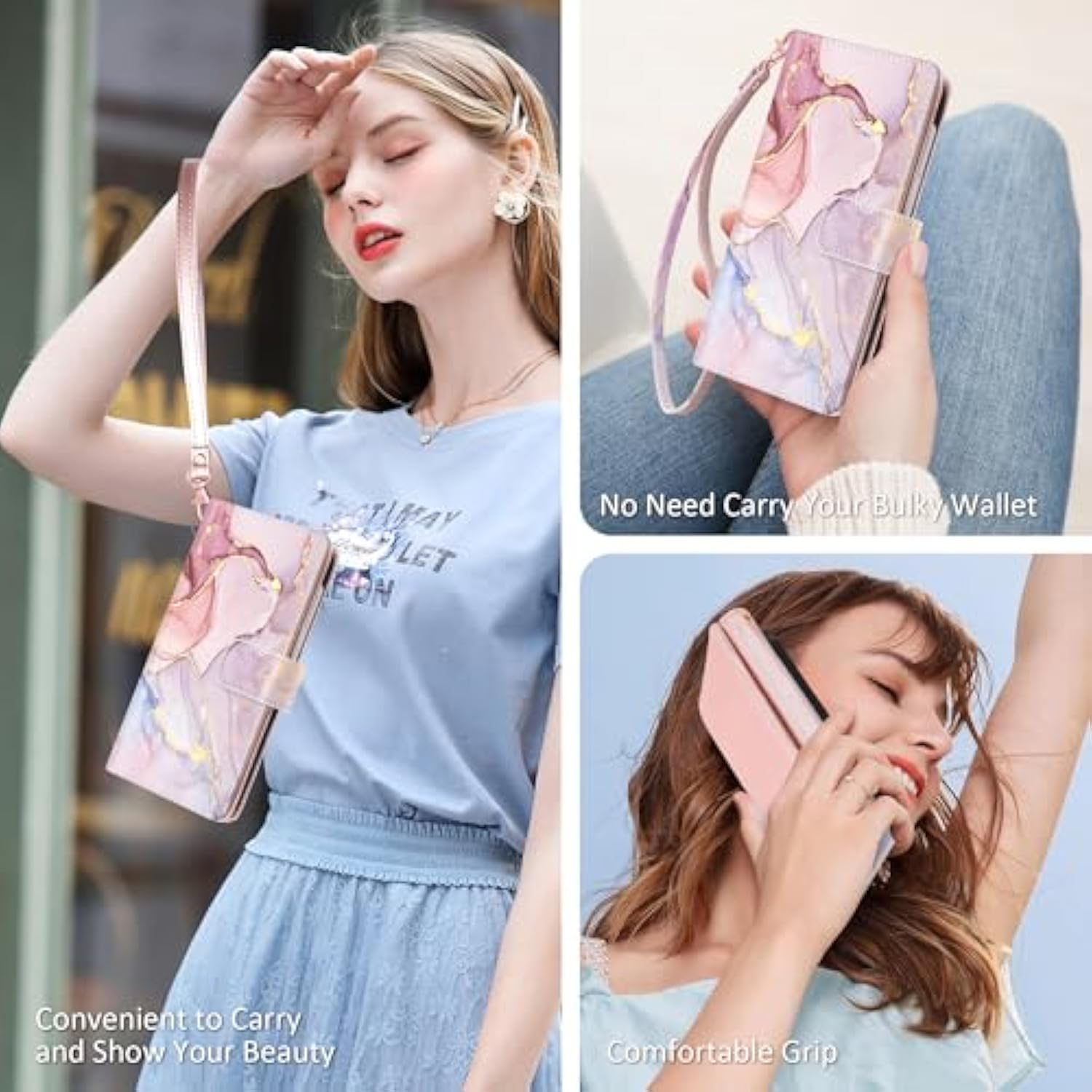 For Samsung Galaxy S25 Case Wallet For Women Girl[With 9 Card Holder]Marble Rose Gold Pu Leather Detachable Wrist Strap Fullbody Slim Shockproof Flip Phone Case For Samsung Galaxy S25,6.2”,2025