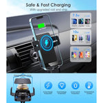 Wireless Car Charger, 15W Fast Charging Auto-Clamping Car Charger Phone Mount Air Vent Cell Phone Holder Compatible Iphone 16/15/14/13/13 Pro/12 Pro/12/11, Samsung Galaxy S23/S22/S21/S20, Etc