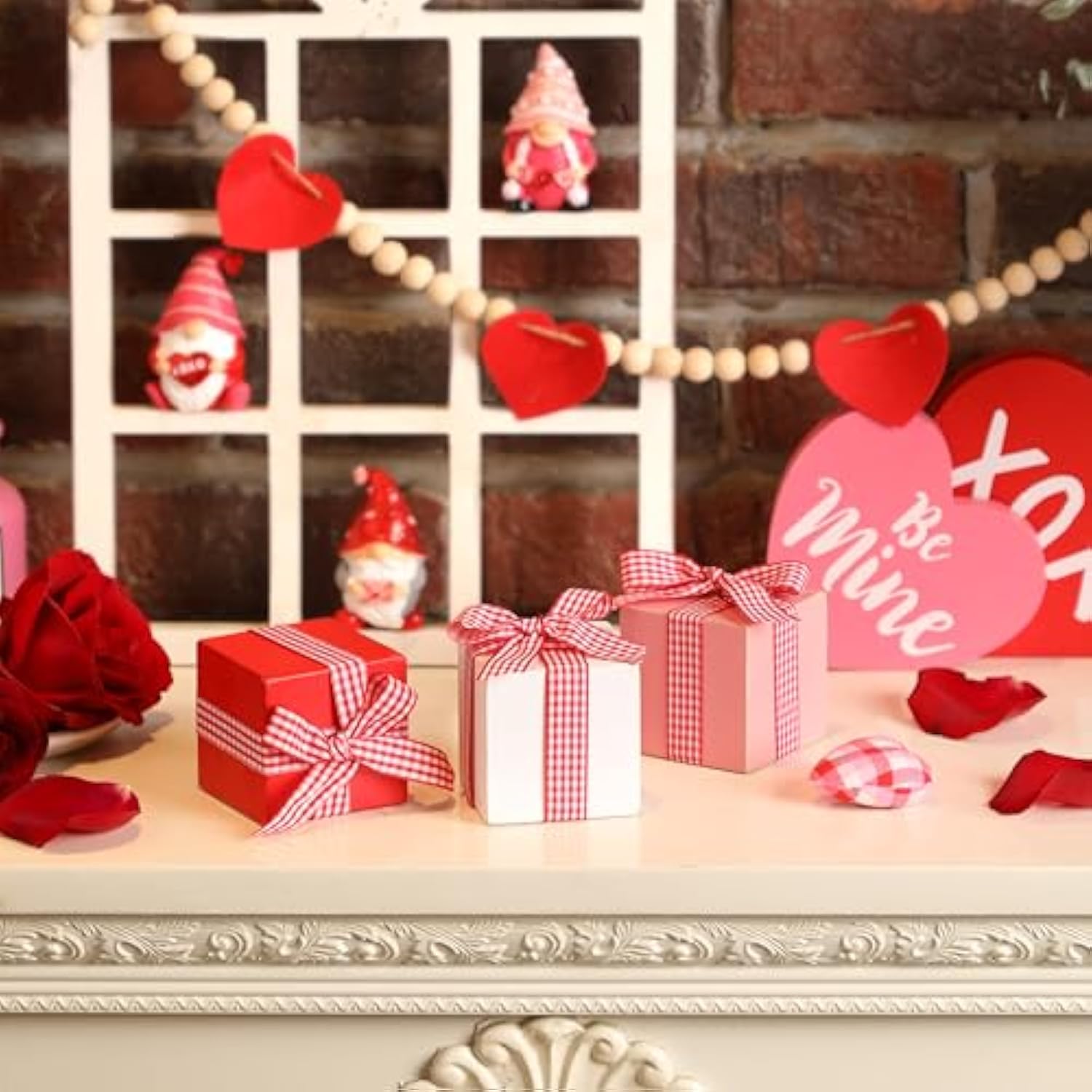 Valentine'S Day Tiered Tray Decor, 3 Pcs Mini Wooden Presents, Farmhouse Valentine'S Day Home Decor With Bowknot, Valentine'S Day Centerpiece For Table