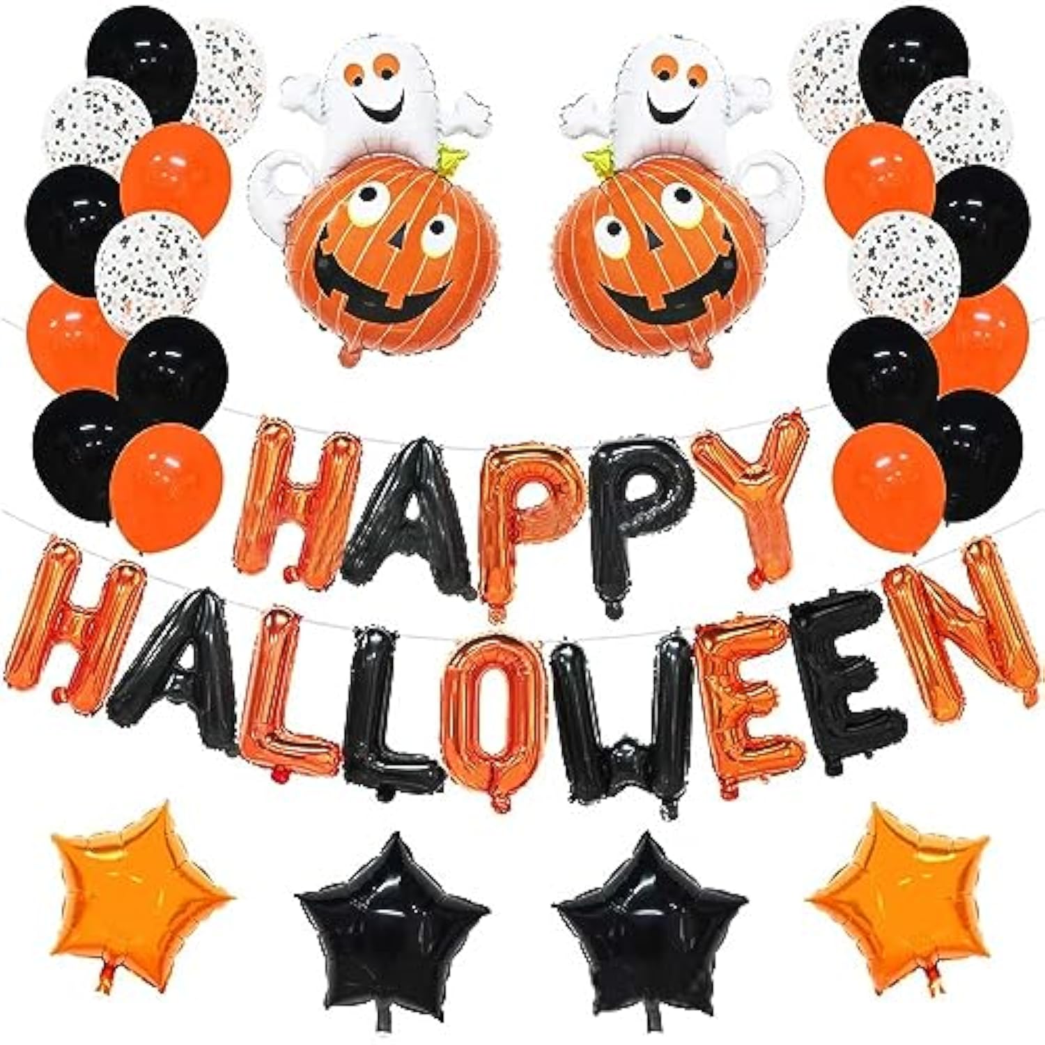 Orange & Black Confetti Balloon Set - 50 Piece Halloween Party Decoration